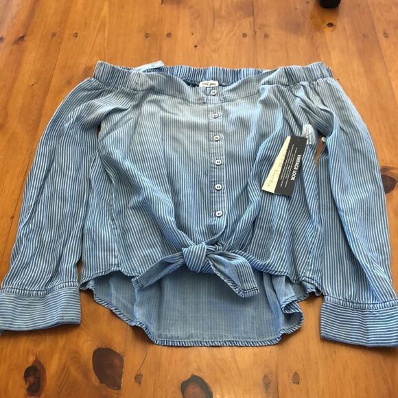 NWT Tribal. Jeans Off the Shoulder Tie Front Top - Picture 5 of 15